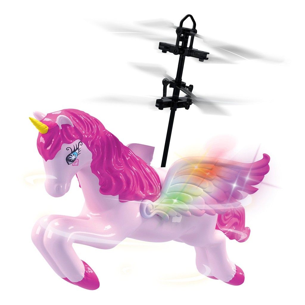 Helicóptero Unicórnio Rosa Mini Flight Usb Recarregável Sensor Infravermelho Luz Infantil - Dm Toys
