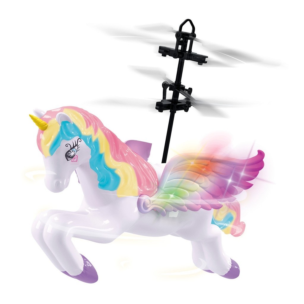 Helicóptero Unicórnio Branco Mini Flight Usb Recarregável Sensor Infravermelho Luz Infantil - Dm Toys