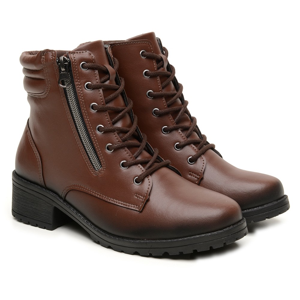 Bota Coturno Infantil Feminina Salto Baixo 5cm com Zíper Casual Confortável Leve