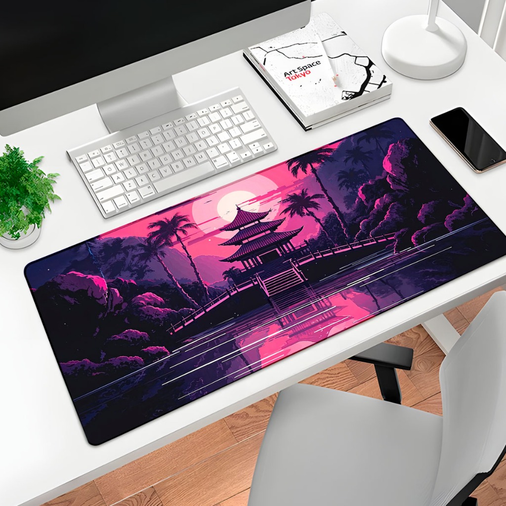 MousePad Paisagem Oriental Templo P/desktop Borda Costurada