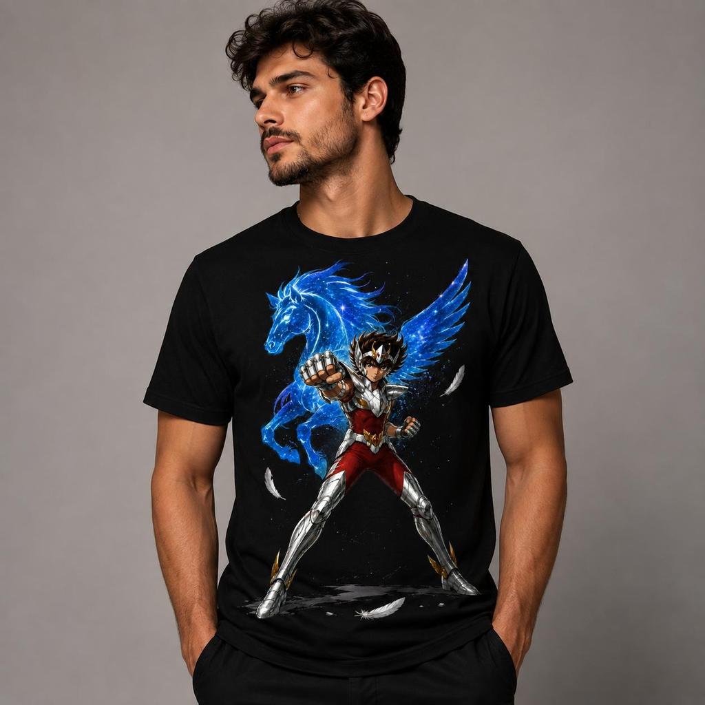 Camiseta Masculina Cavaleiros do Zodíaco Seiya Pegasus Estampa Anime Geek Otaku Premium