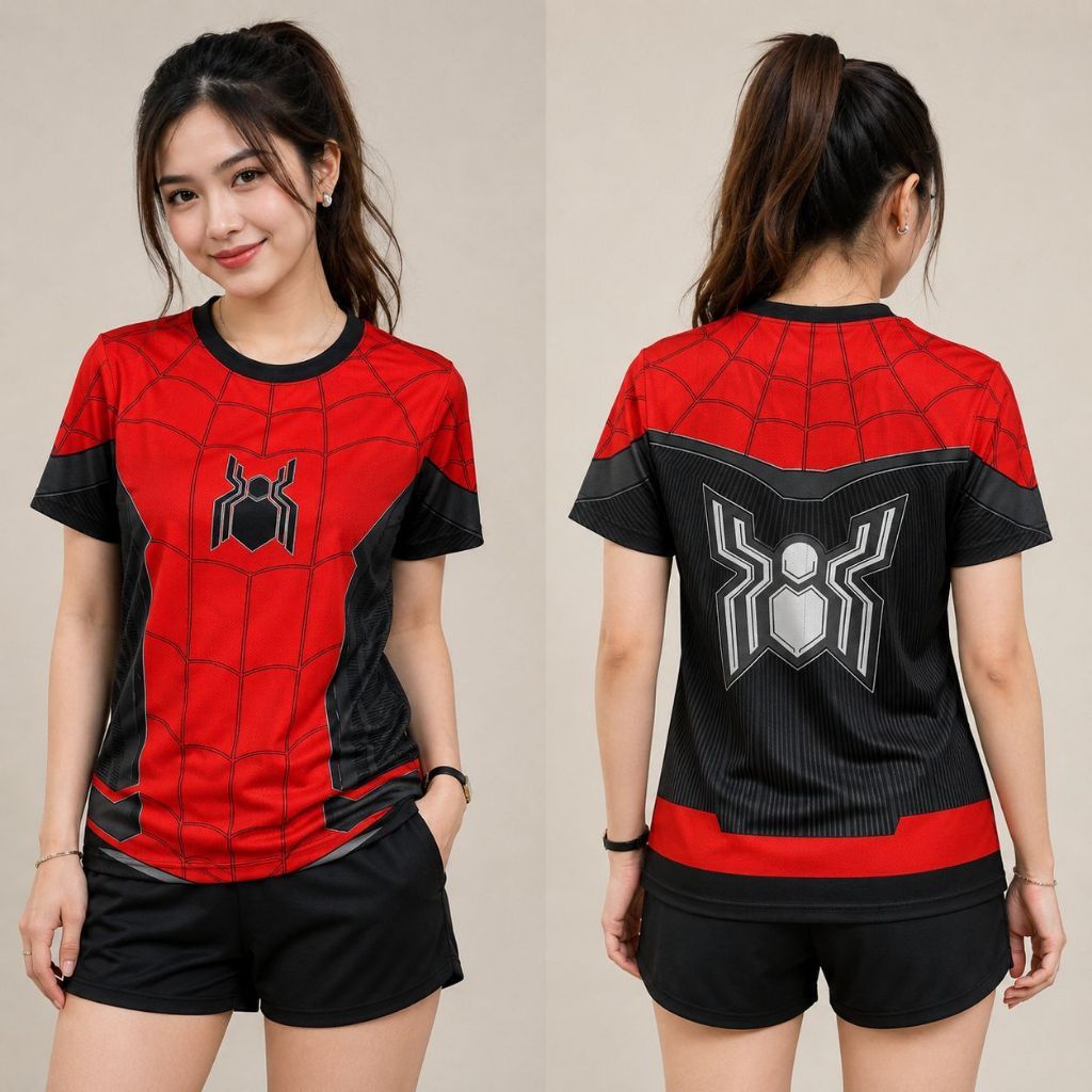MERAH Cool Vermelho Preto Dryfit Unissex Spiderman Fantasy Jersey