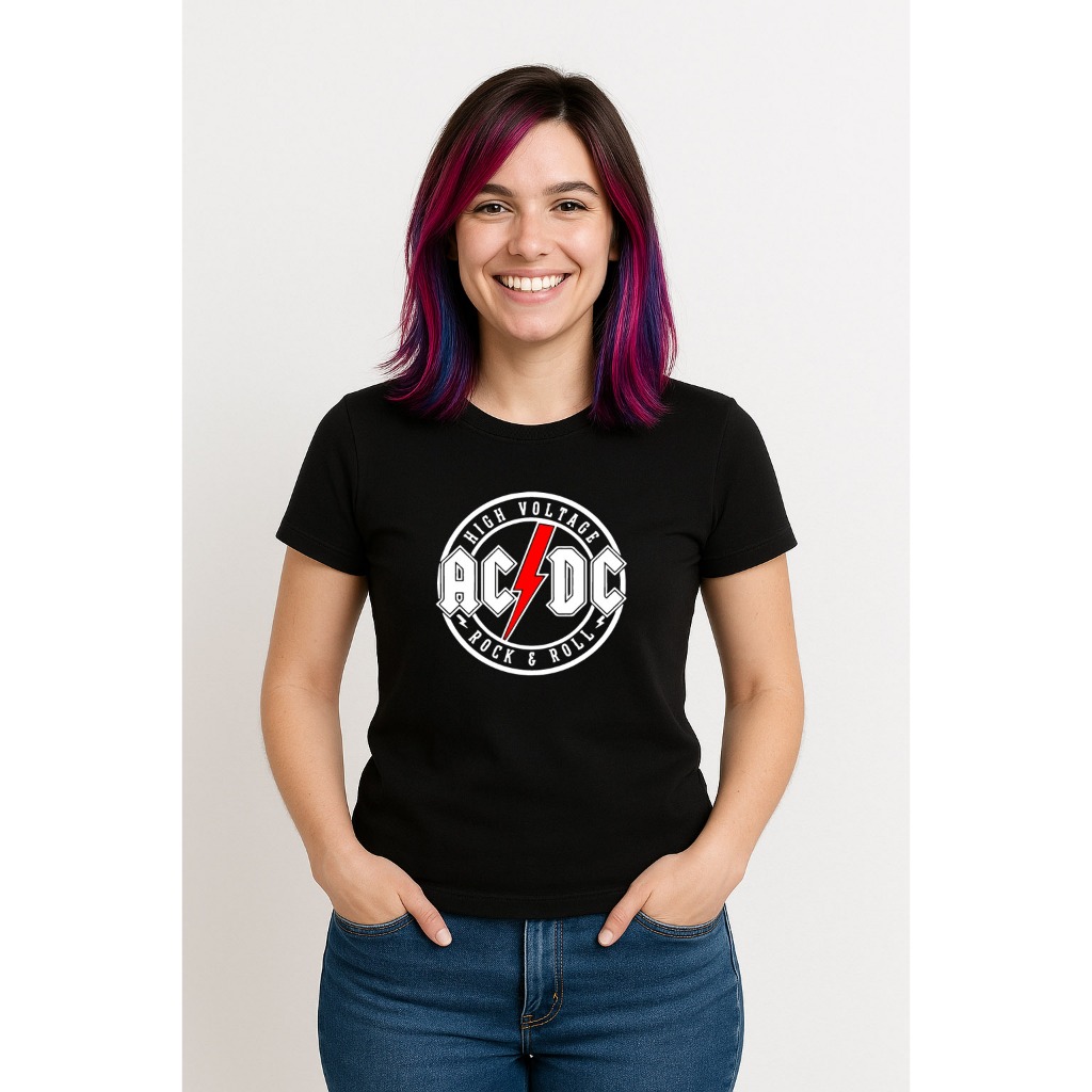 Camiseta babylook feminina algodão banda ACDC High Voltage rock classic lover