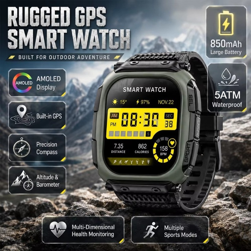 2026 Smartwatch Relógio Inteligente Ao Ar Livre HD AMOLED 5ATM À Prova D'água Altitude Barômetro Bússola Chamada 170 Mod