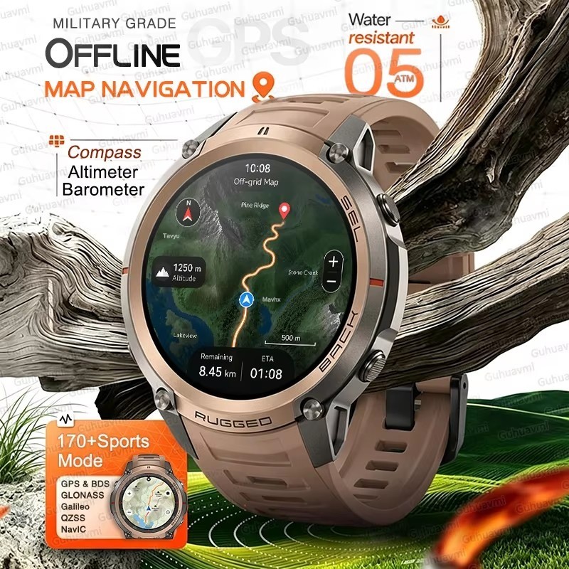 2026 Novo Militar GPS Relógio Inteligente Embutido Mapa Offline 5ATM Nadar Altitude Bússola HD Chamada Esportes Ao Ar Li