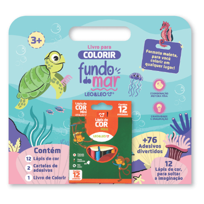 Livro Para Colorir Fundo do Mar - Shrink com Livro + Cartela de Adesivos + Lápis de Cor Leo&Leo