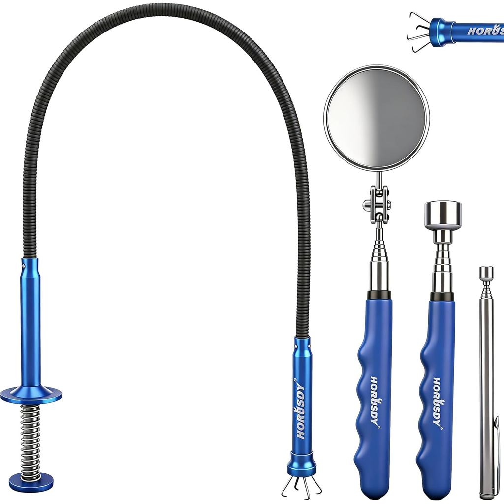 HORUSDY 4PCS Telescoping Magnetic Pick Up Tool Kit, Magnetic Sweepers Set with 360° Inspection Mirror, 2 Telescoping Mag