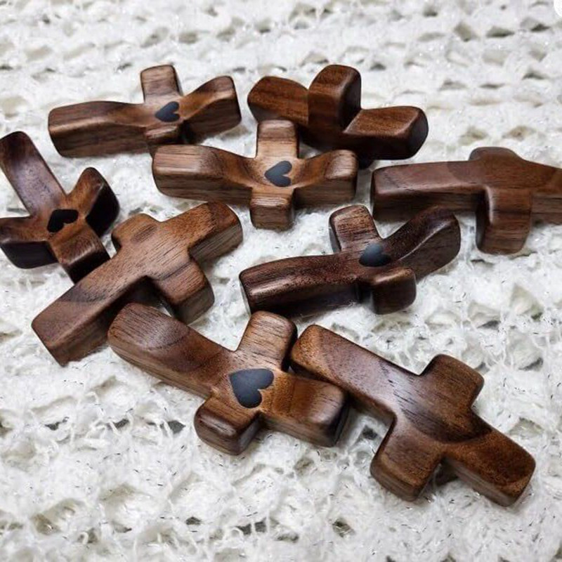 Wooden Hand Cross For Prayer, Anxiety, Meditation And Comfort Pocket Small Size Religious Gift