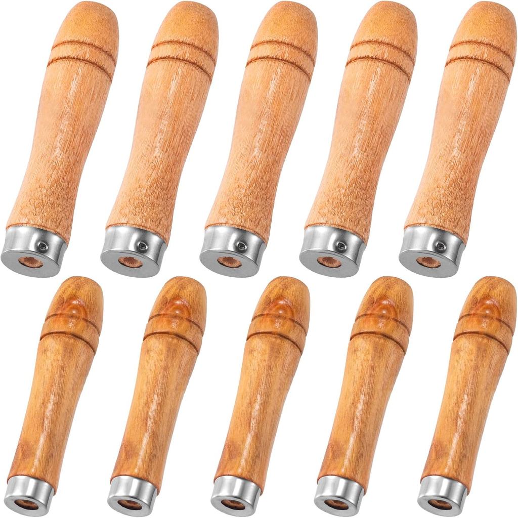 10pcs Wooden File Handle with Strong Metal Collars, 2 Sizes Wooden Handle for 6