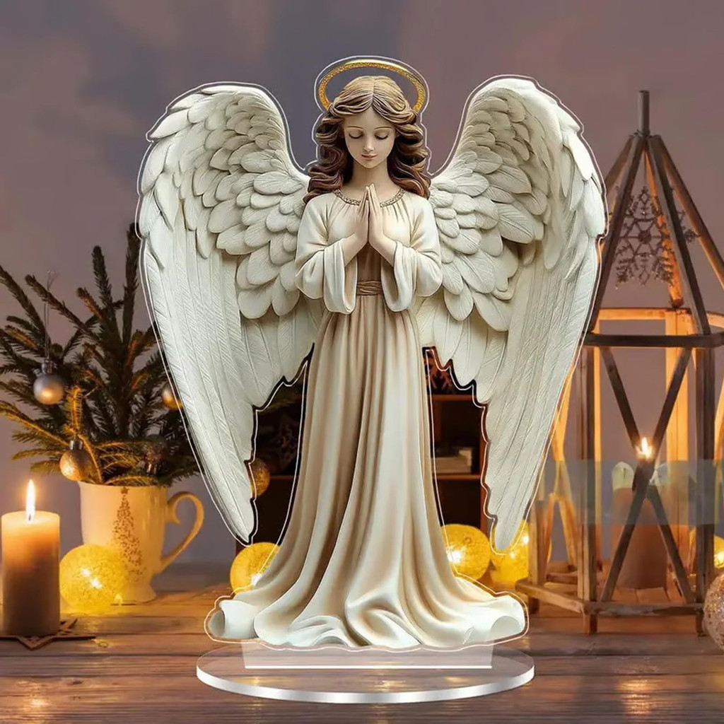 [SKI] 2D Acrílico Jesus Natividade Ornamento Asa De Anjo Sinal De Mesa Com Base Home Office Desktop Estante Decoração Re