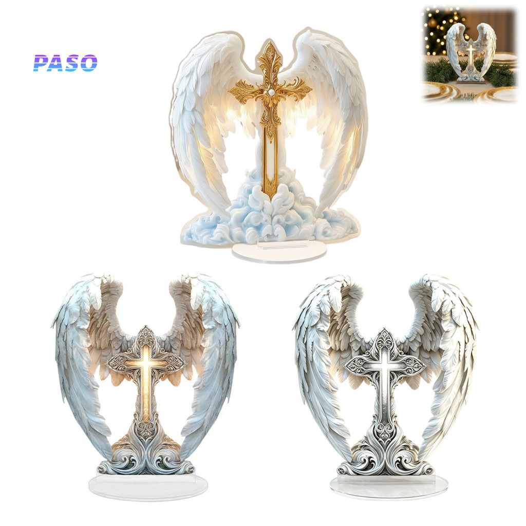 Acrylic Angel Wing Cross Table Decoration, Home Living Room Bedroom Office Desktop Decoration