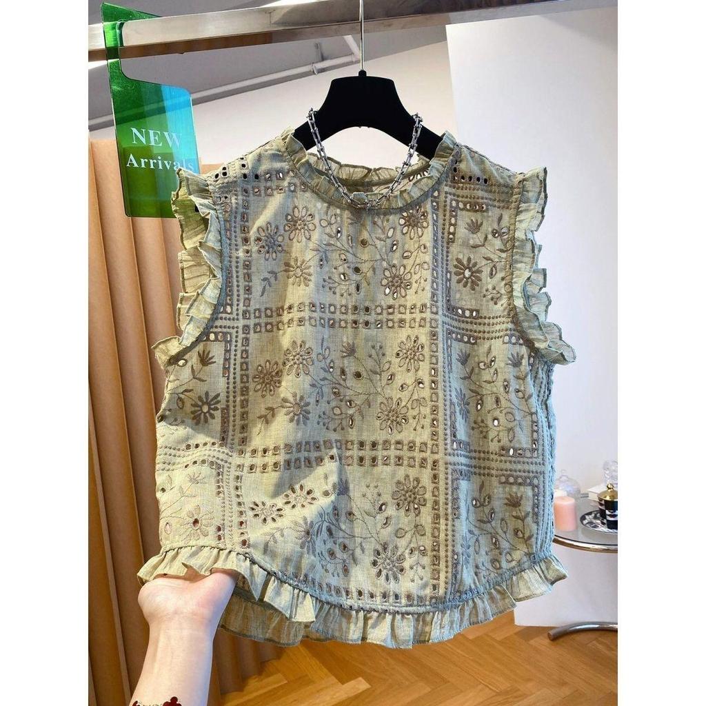 [Seckill por tempo limitado] 2026 High-End Bordado Crochê Oco Verão Novo Estilo Camisa Agaric Sem Mangas, Moda Casual