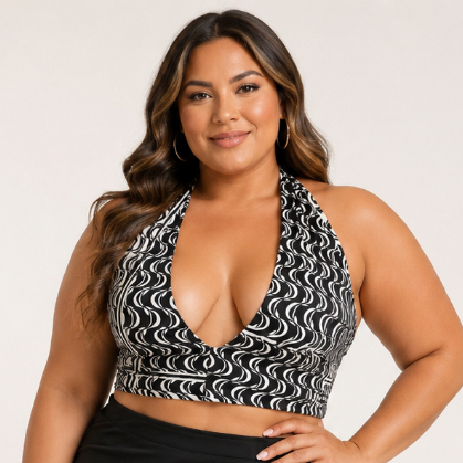 Cropped Valeria Feminino Plus Size Tecido estampado Amarração Super leve e confortável