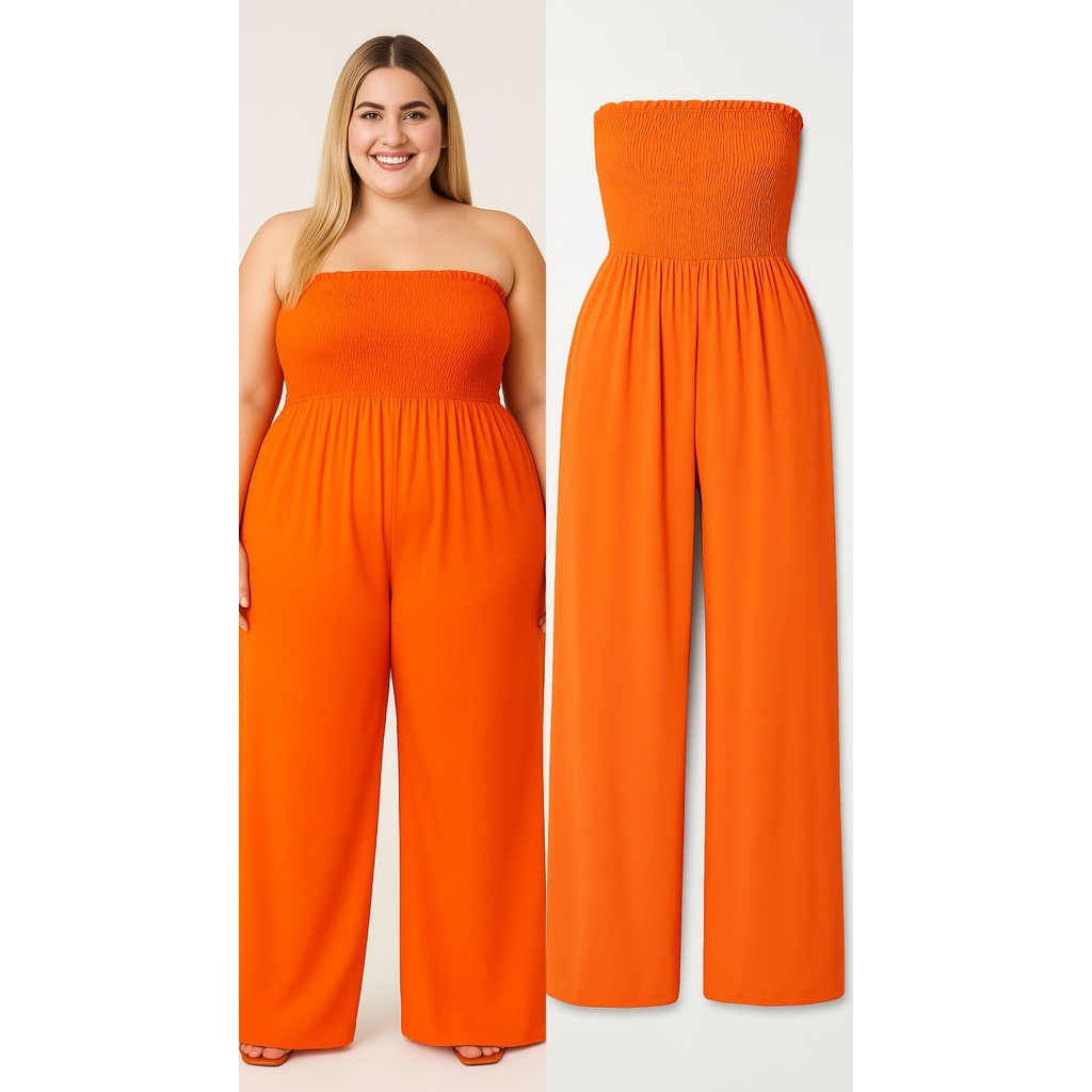 Macacão Longo Feminino Plus Size Com Busto em Lastex  Vestindo até o Tamanho 60