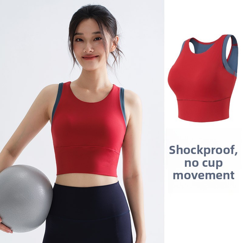 Top esportivo de verão, peça única, com design em blocos de cores e bojo, ideal para atividades físicas, corrida, Pilate