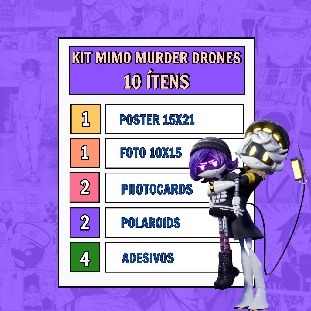 Kit Mimo Papelaria Murder Drones 10 20 30 40 ITENS
