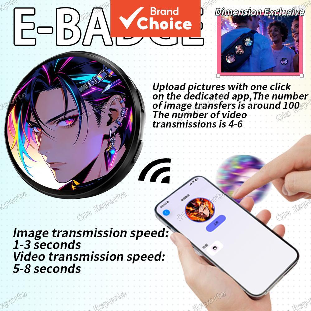 2026 Novo GIF Dinâmico Anime DIY Fashion E-Badge Player de Fotos Display Digital Emblema Aviso Ciclismo Adaptação