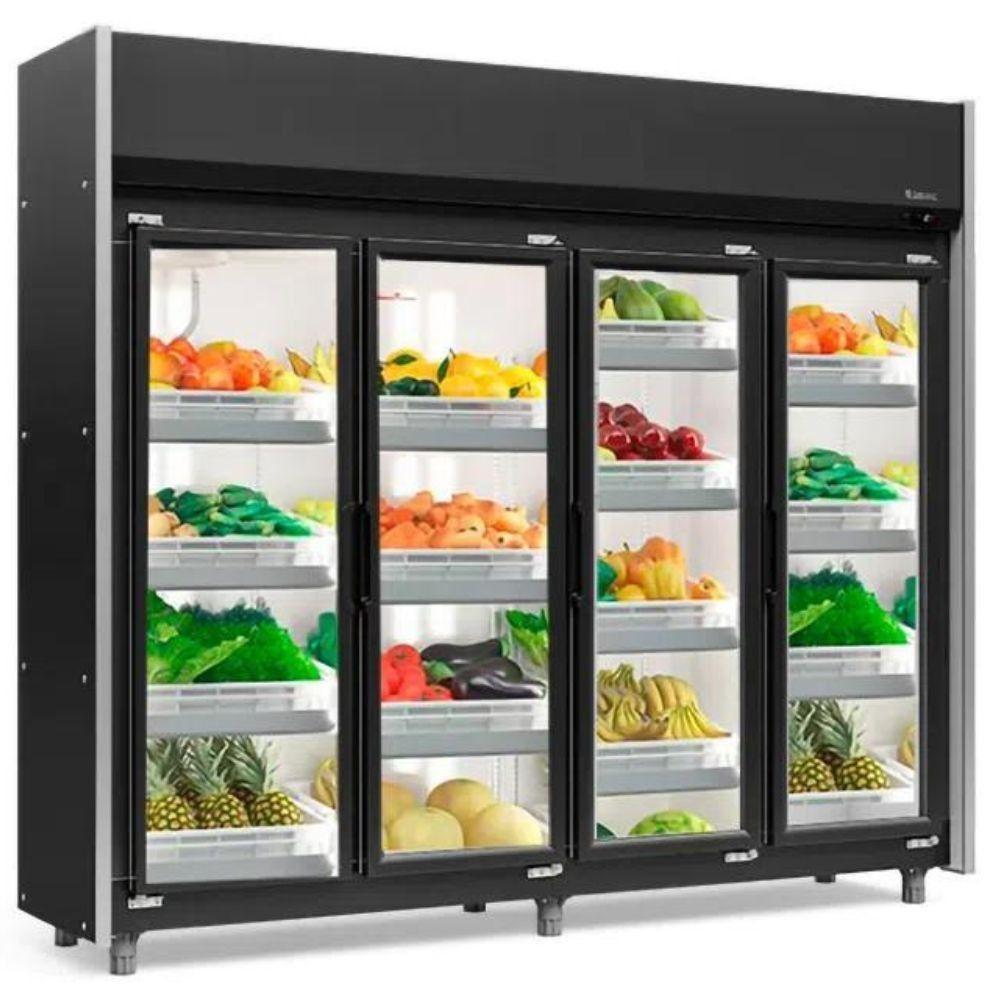 Refrigerador Vertical Auto Serviço Hortifruti 4 Portas Geas4p Preto 220V Gelopar