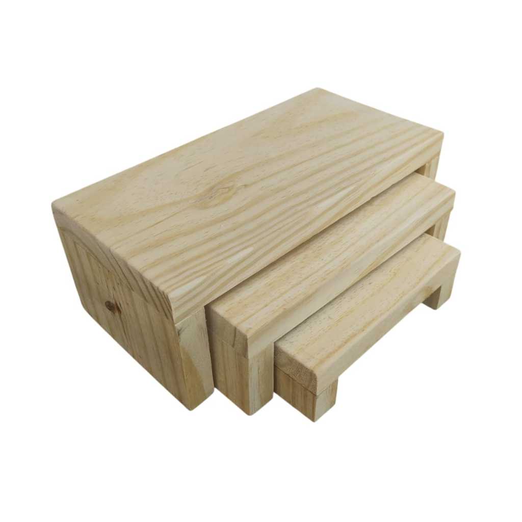 TRIO ESCADINHA STAND 3 ANDARES EM PINUS  PARA BUFFET, FINGER FOOD, DOCINHOS, SALGADOS, FRIOS, FESTAS, COFFE BREAK