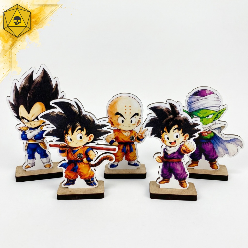 Kit 5 Totens Decorativos Dragon Ball Chibi em MDF 7-11cm