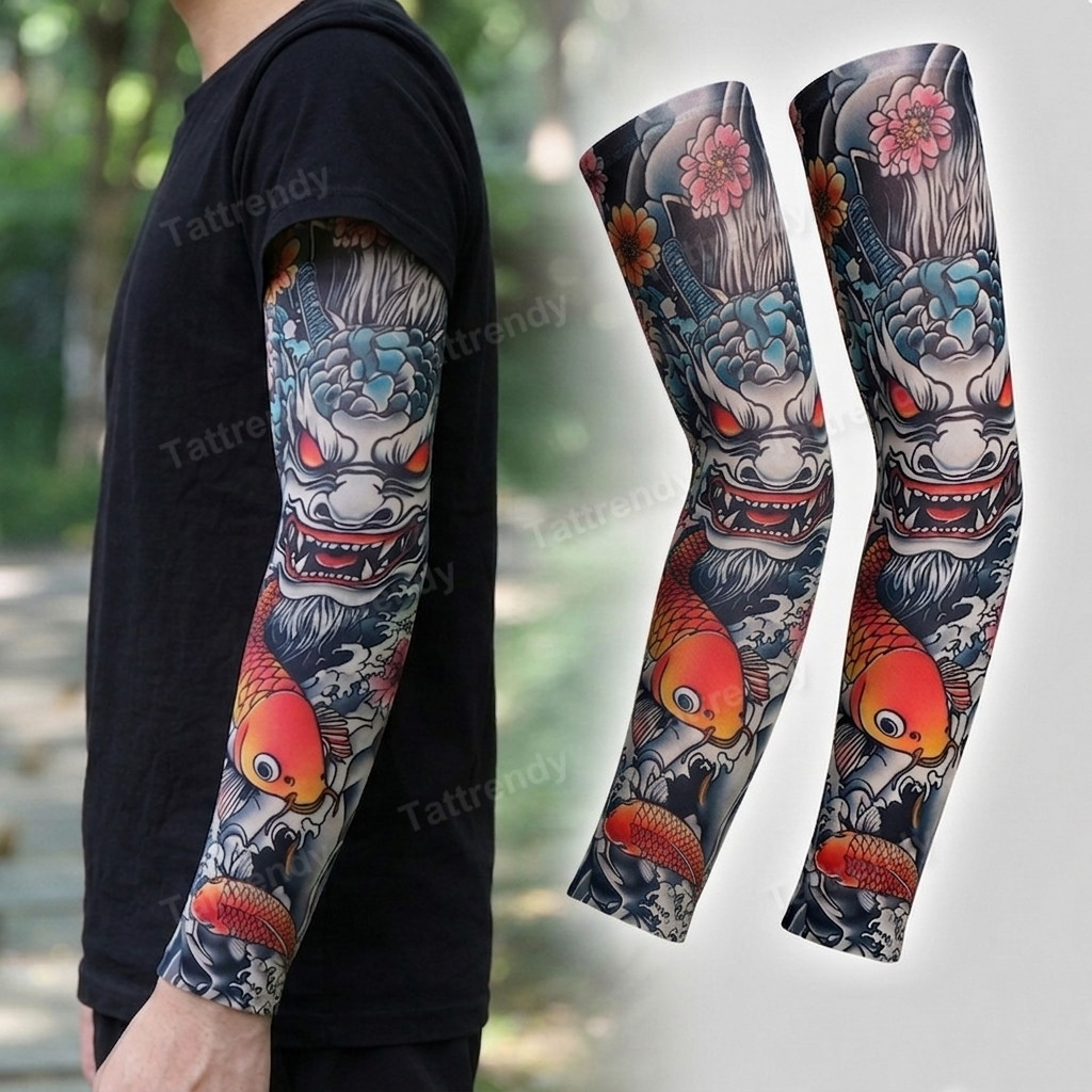 [1 Par] Mangas De Braço De Resfriamento Sem Costura Proteção UV Ciclismo Ao Ar Livre Fire Dragon Totem Manga De Tatuagem