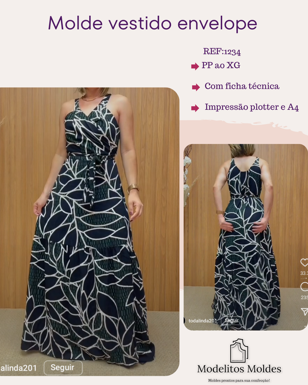 Molde vestido envelope REF:1234