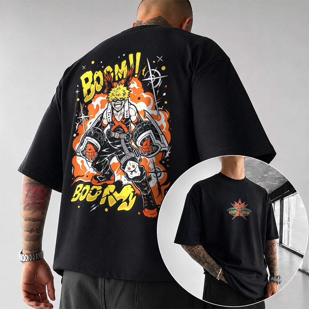 Camiseta Basica e OVERSIZED Explosion Murder Katsuki Bakugo My Hero Anime Graphic Unissex