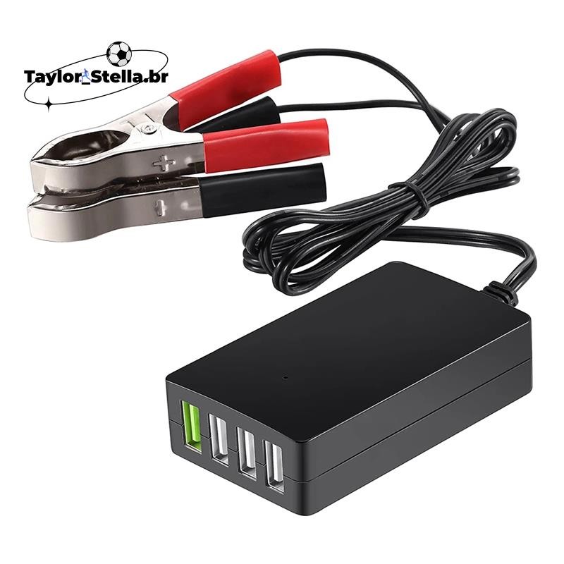 Carregador DC Portátil 12V/24V A 5V Usb De 4 Portas Multiporta Com Clipe De Bateria Para Outros Smartphones E Tablets
