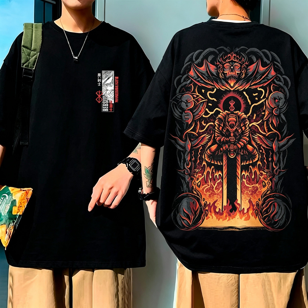 Camiseta Unisex de Alta Qualidade, Design com Totens Míticos Estilizados, Detalhes de Fogo e Gráficos de Cultura Tradici