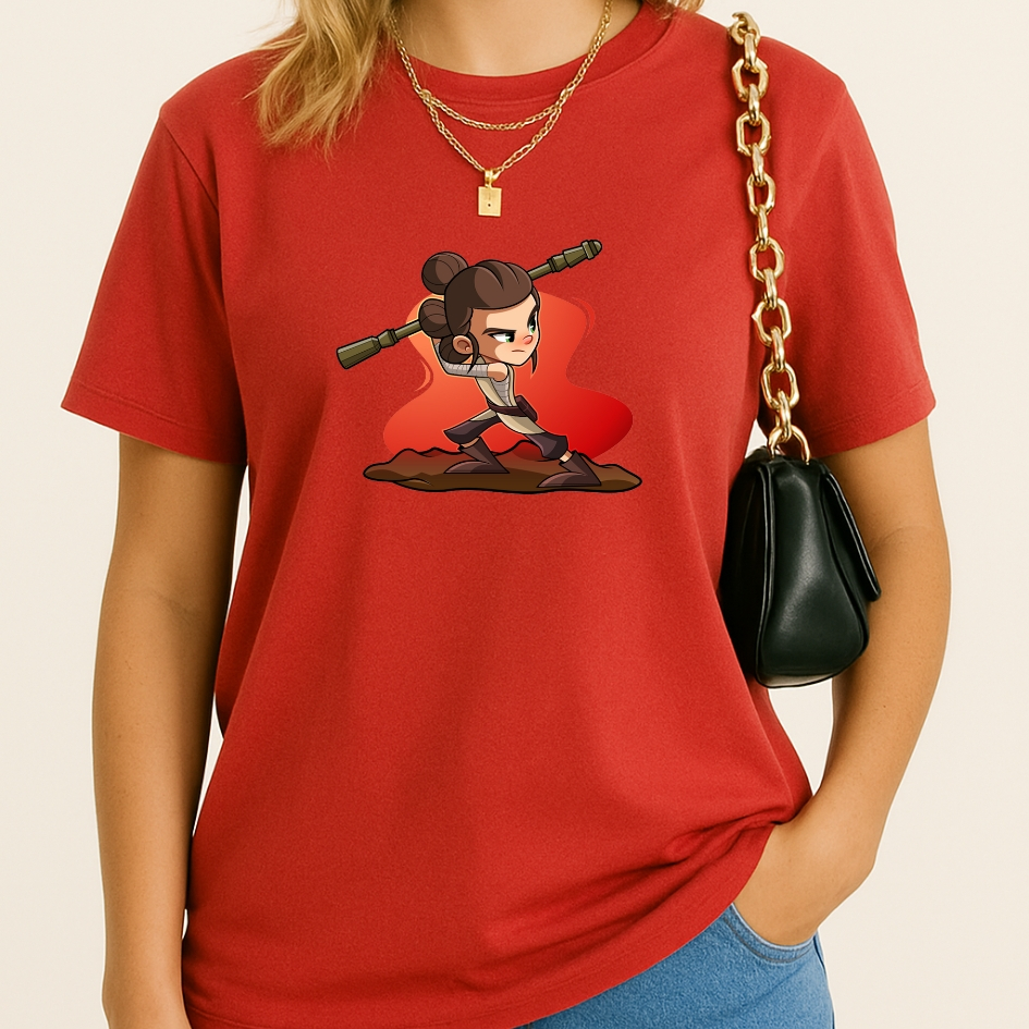 Camiseta Guerreira Cartoon Vermelha – Estilo Geek e Nerd