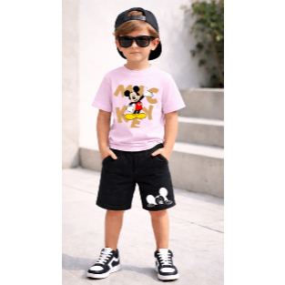 Conjunto Infantil Mickey nagem Cartoon 100% Algodão Premium | Camiseta + Short | Moda Infantil Casual
