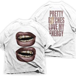 Camiseta Masculina Feminina Oversized Estampa Lábios Grillz e Frase 