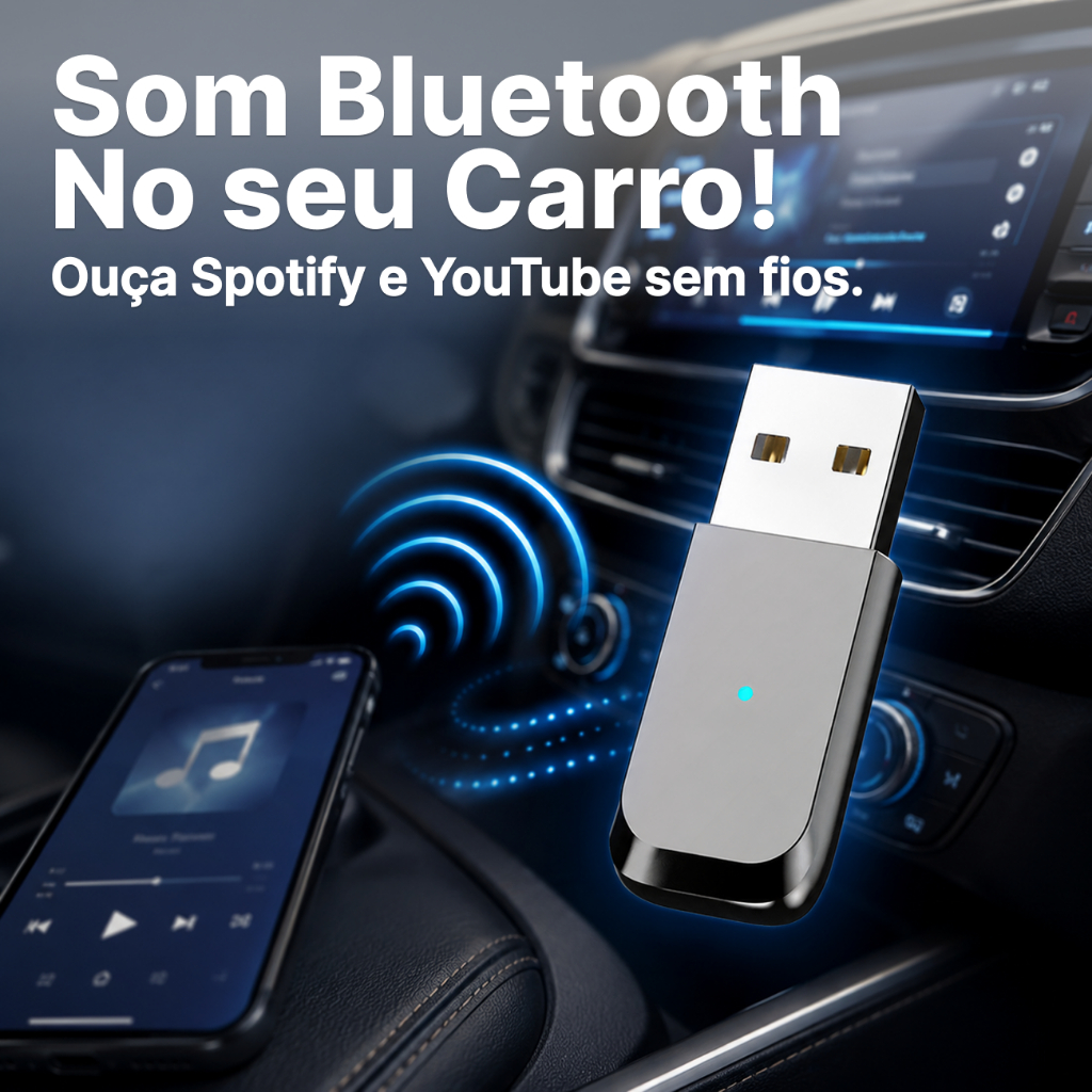 Adaptador Bluetooth Automotivo USB Som Carro Receptor Wireless Áudio Pendrive Música