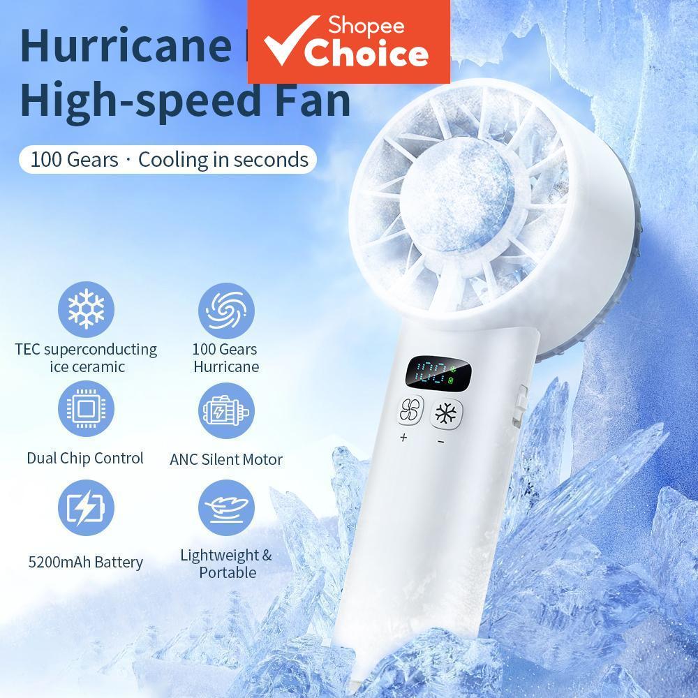 Ventilador Portátil Furacão Resfriamento 5200mAh Carregamento USB 100 Níveis Cordão Interno