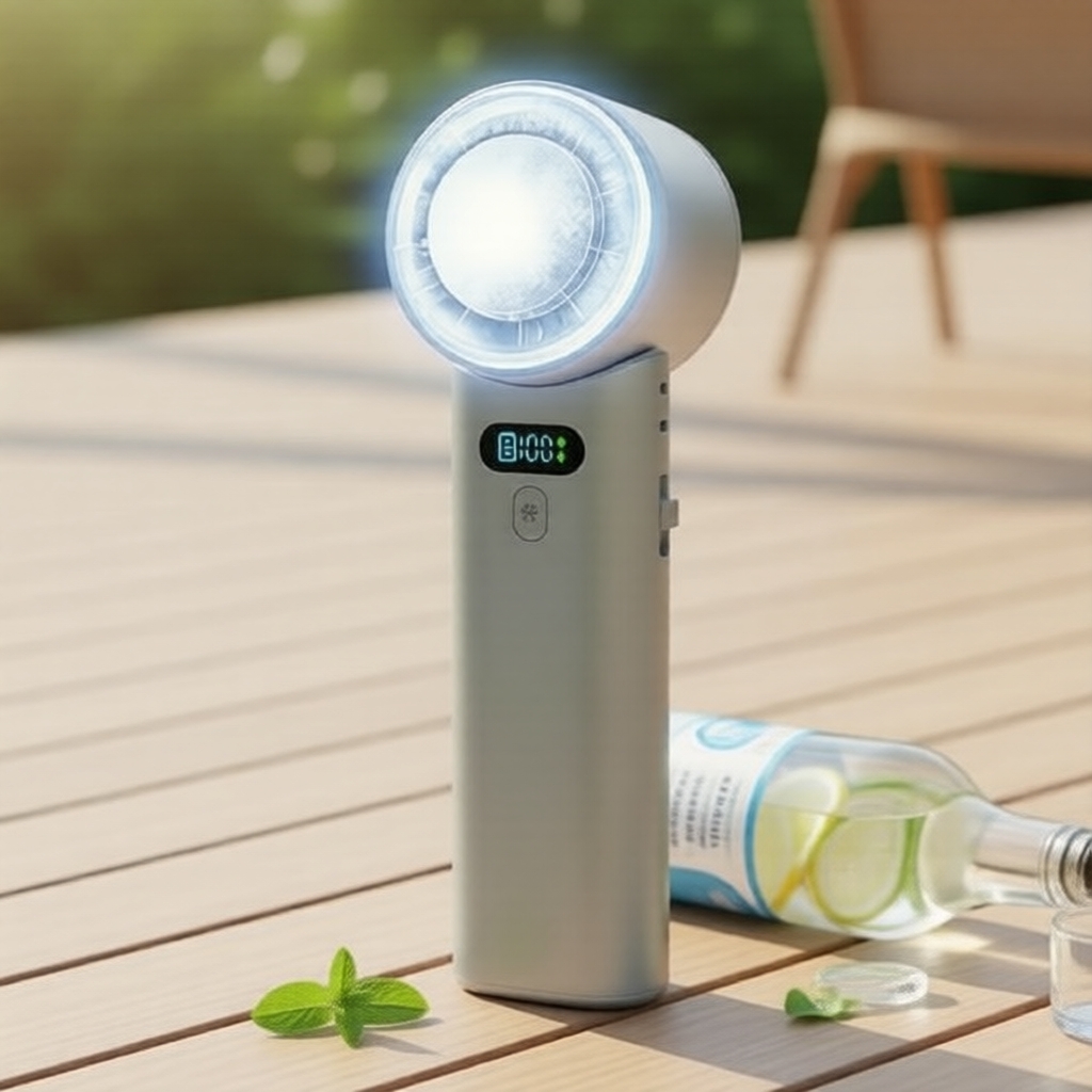 Ventilador portátil de 5200mAh, 100 velocidades, super refrigeração de porcelana gelada, LED dobrável
