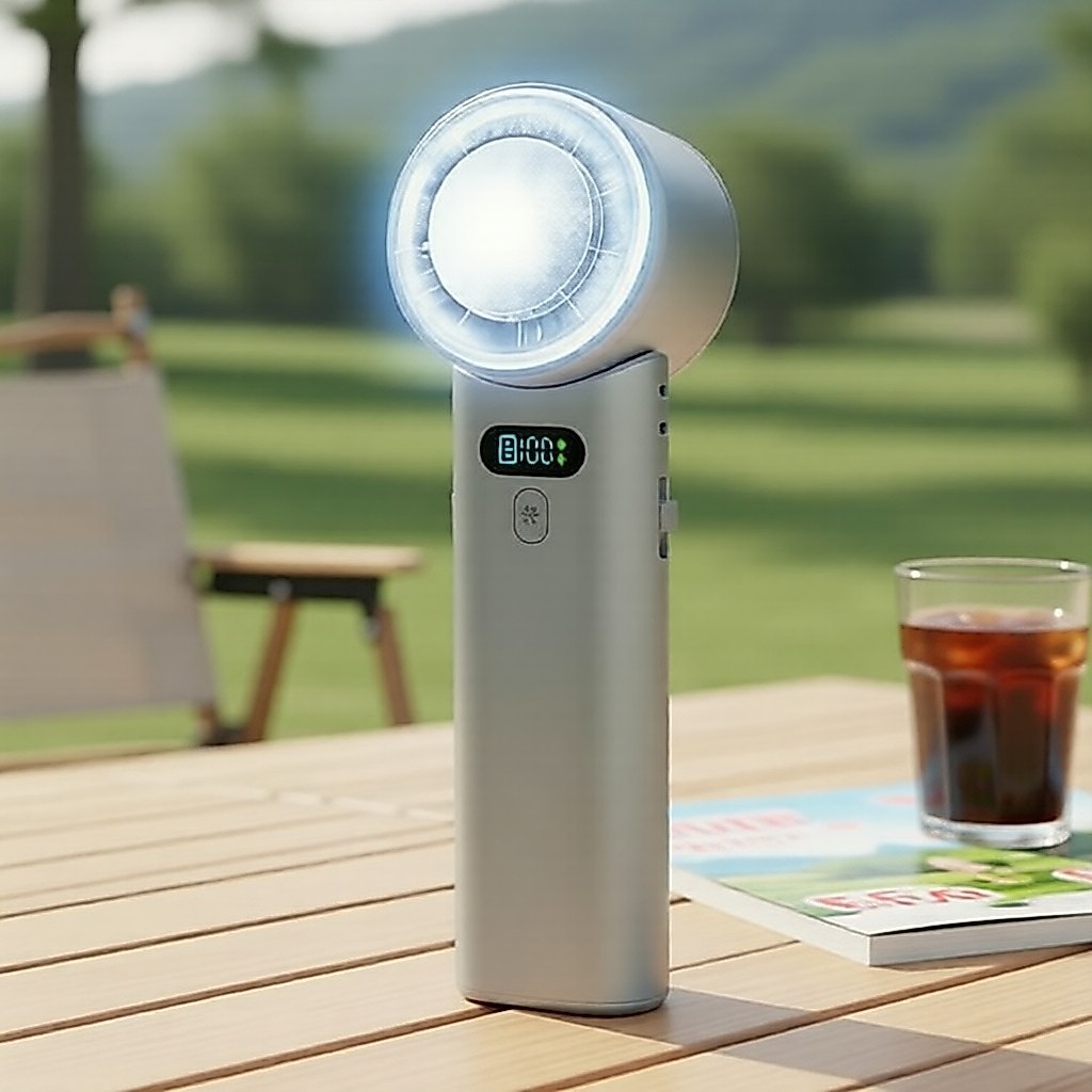 Ventilador de mão dobrável: refrigeração em porcelana gelo, bateria 5200mAh, 100 velocidades, display LED