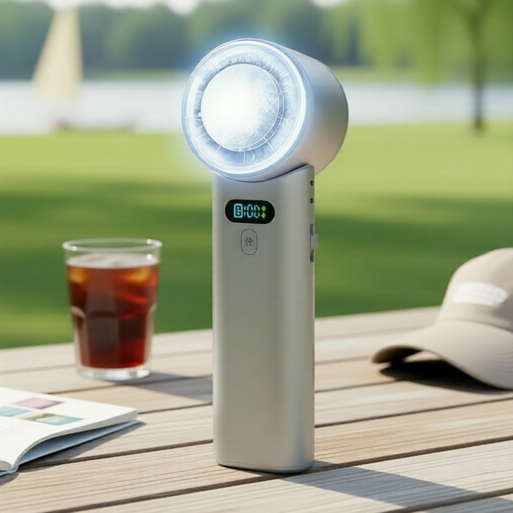 Ventilador de mão sem passos 5200mAh Super Porcelana Dobrável LED com Resfriamento a Gelo