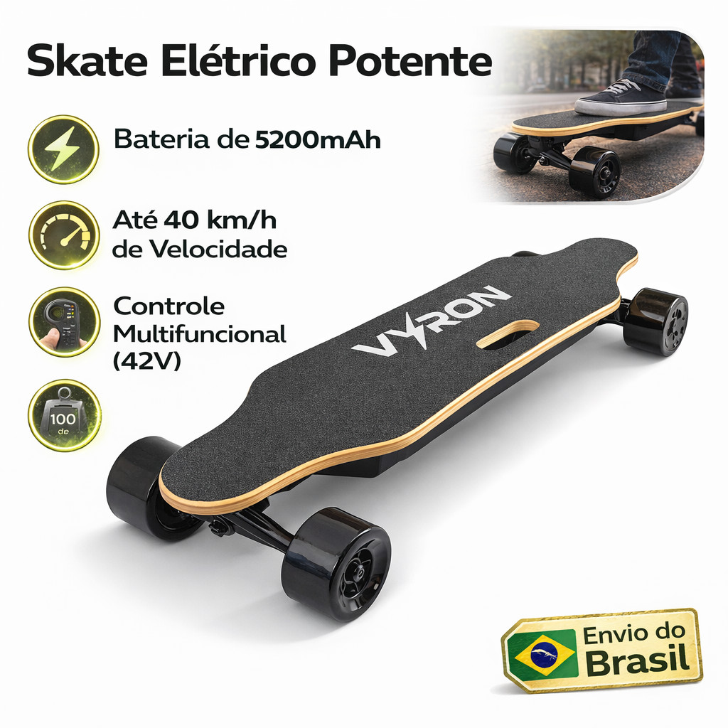 Skate Elétrico VYRON 42V 5200mAh com Roda de Nuvem Profissional