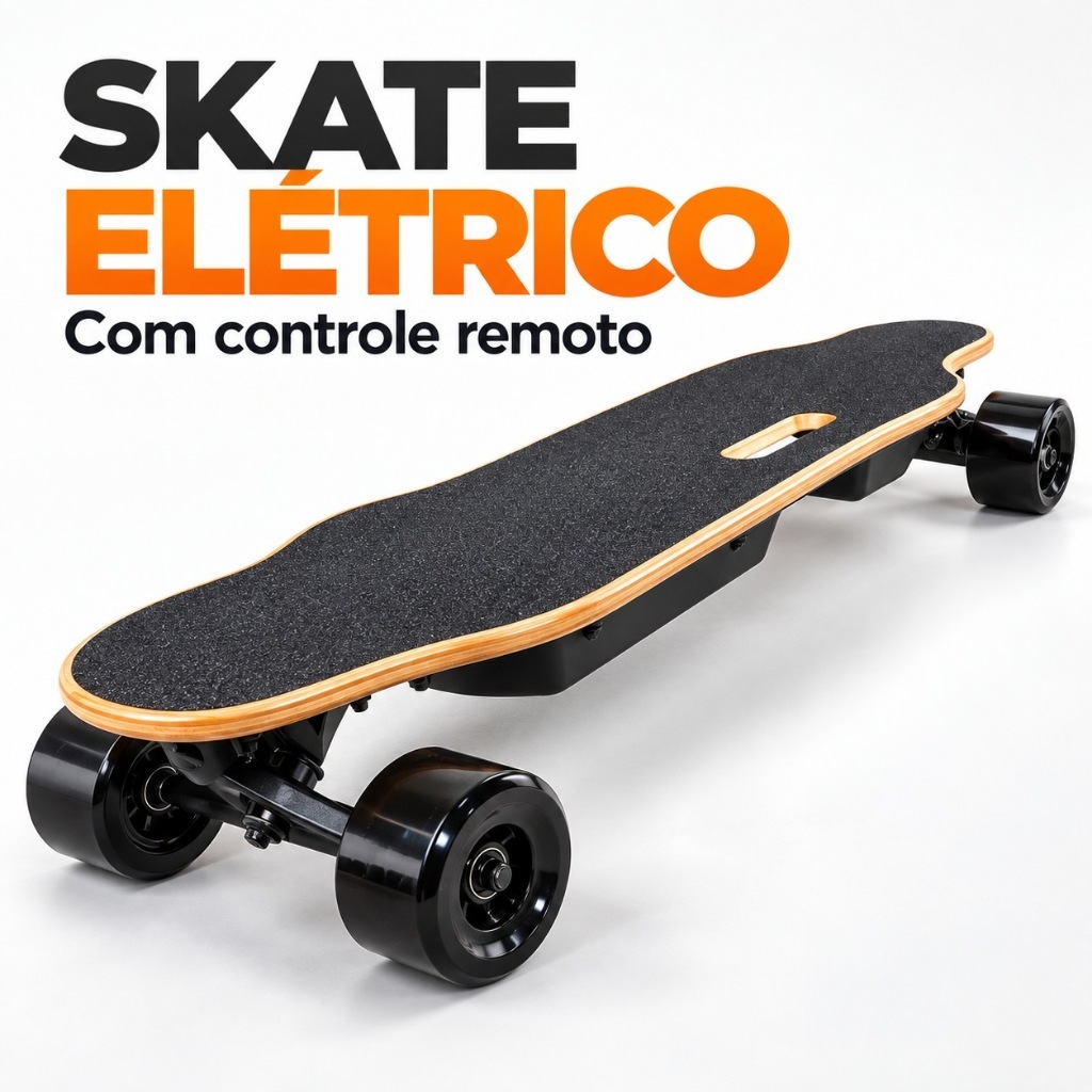 Skate Elétrico Longboard com Controle Remoto 3 Velocidades Até 40km/h Bateria 5200mAh