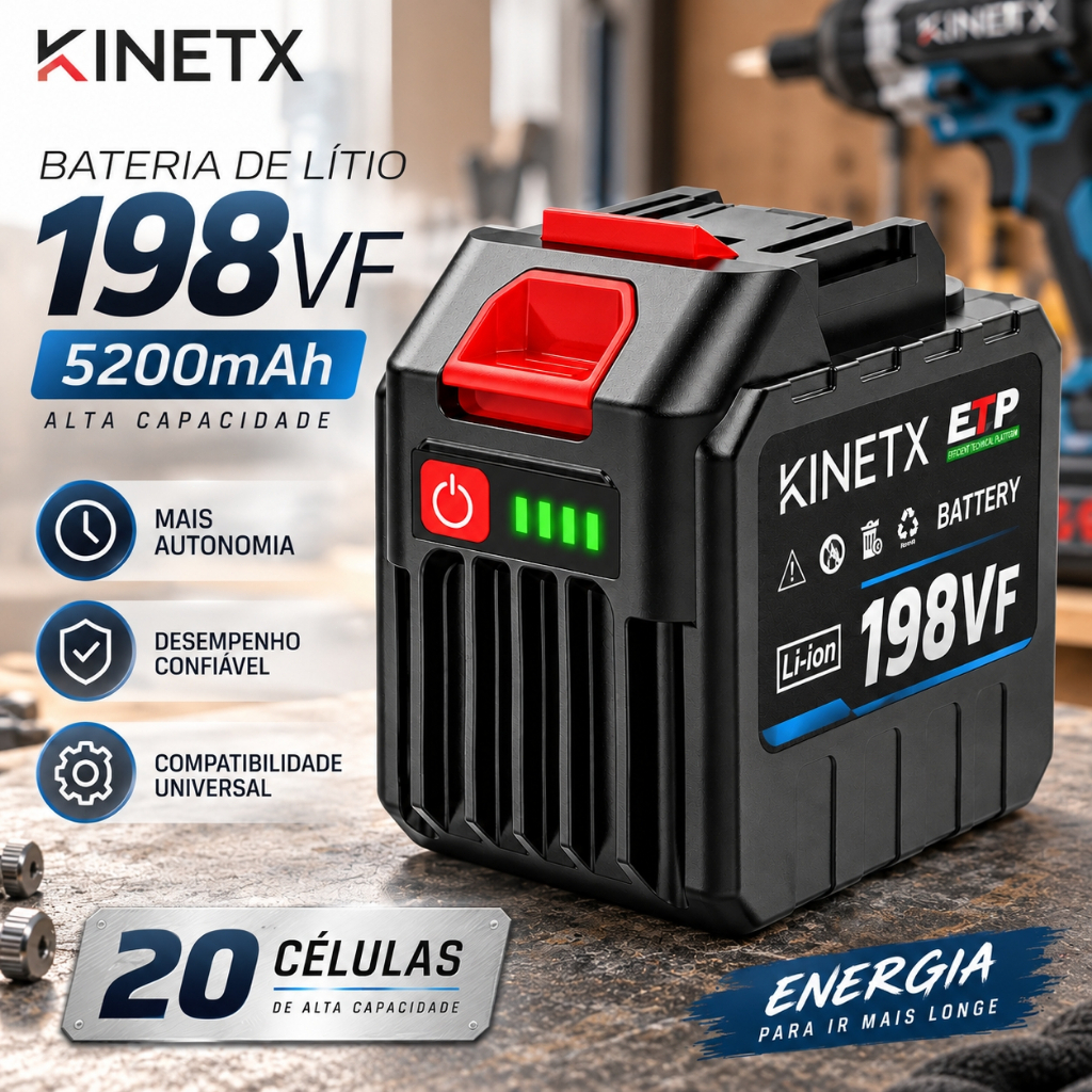 Bateria Recarregável KINETX 198VF 5200mAh 20 Células Para Parafusadeira Chave de Impacto Lavadora Lava Jato