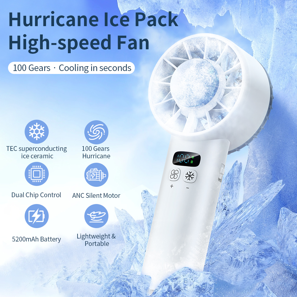 Ventilador Portátil Furacão Resfriamento 5200mAh Carregamento USB 100 Níveis Cordão Interno