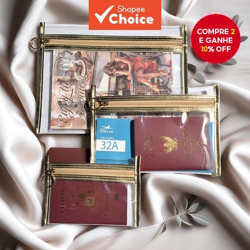 Bolsa De Armazenamento Portátil Com Zíper Para Viagem-Decoração De Couro Capa Esportiva Porta-Passaporte Clipe Documento
