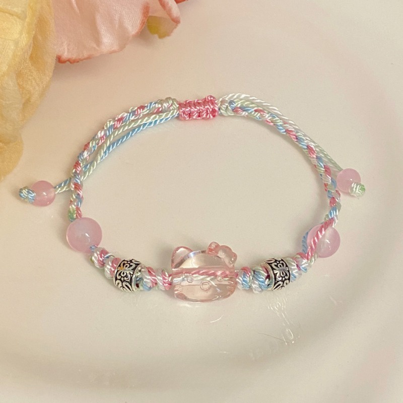 Bracelete Transparente Cor De Corda De Gato Tecido Para Meninas Nova Moda Cartoon Cute Cat Head Bracelet Jewelry Trend