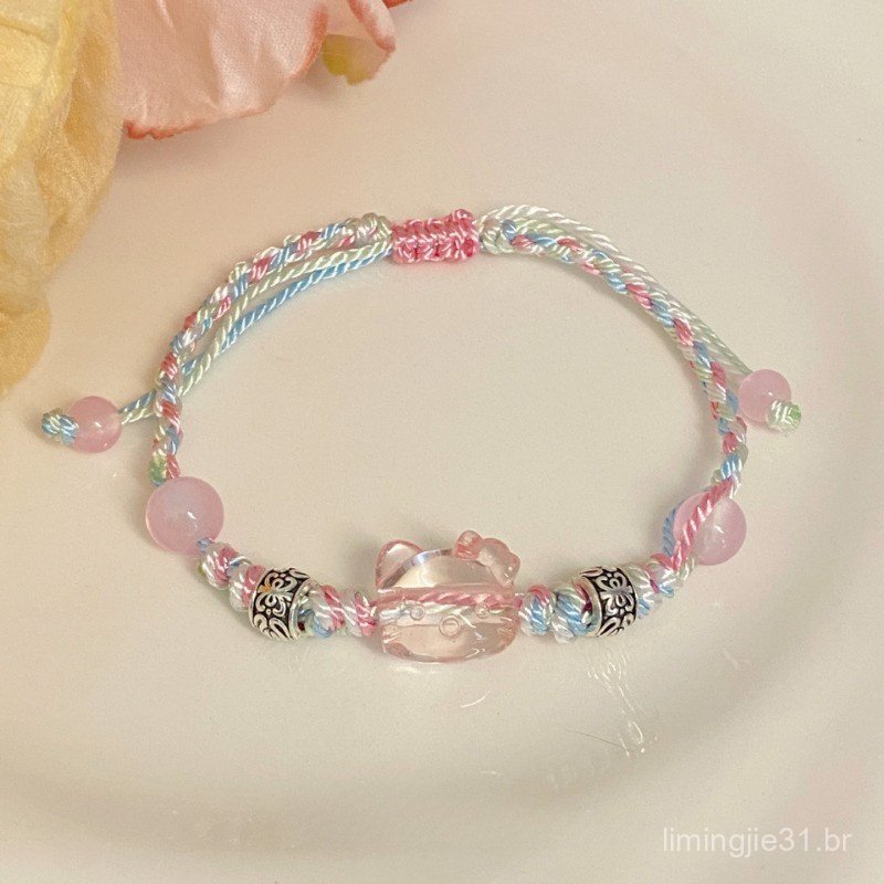 Bracelete Transparente Cor De Corda De Gato Tecido Para Meninas Nova Moda Cartoon Cute Cat Head Bracelet Jewelry Trend