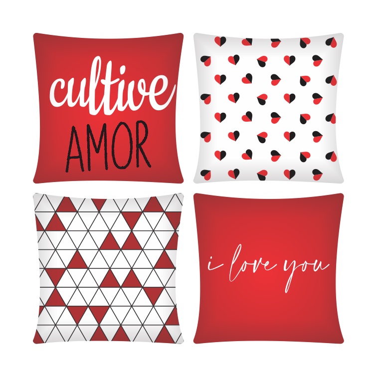 Kit 04 Capas De Almofada 43cm x 43cm Decorativa Estampa De Luxo Modern Print Vermelha