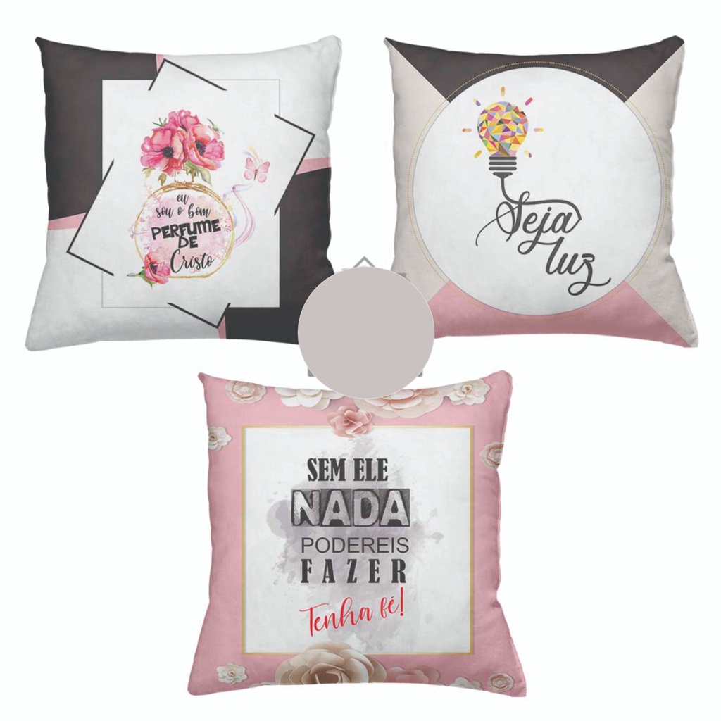 Kit 03 Capas de Almofada Sublimadas Decorativas Modern Print Para o Lar 45cm X 45cm Percal C Ziper