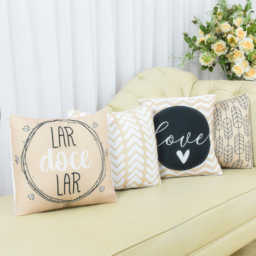 Kit 4 Capas De Almofada Modern Print 45X45 Lar Doce Lar