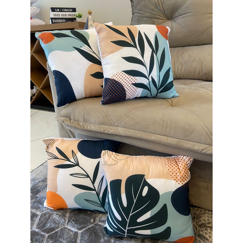Kit com 4 Capas de Almofada Decorativas Modern Print 45x45 -Folhagem Abstrata