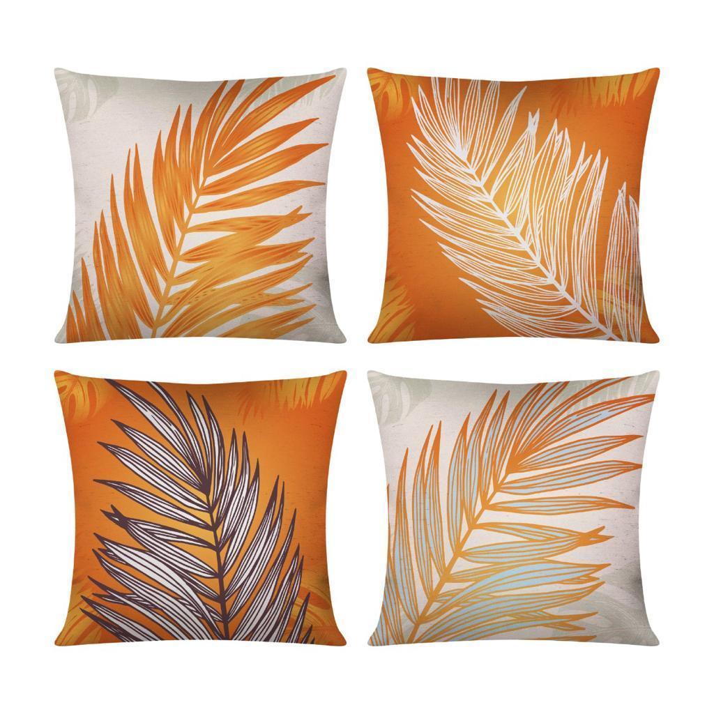 Kit com 4 Capas de Almofada Decorativas Modern Print 45x45 - Folhagem Laranja