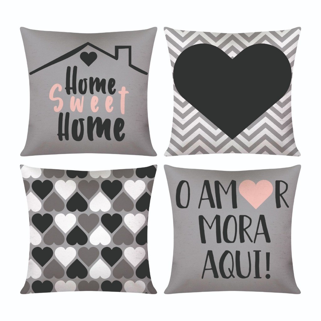 Kit c/ 4 Capas de Almofada Decorativas Modern Print 42x42 - Amor Mora Aqui